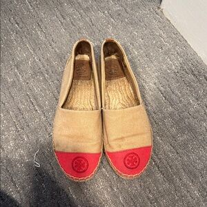 Tory Burch Tan and Red Espadrilles with Classic Design